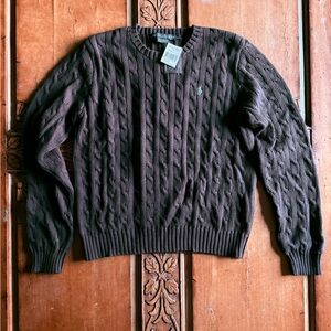 Ralph Lauren Dark Brown Cable Knit Crewneck Sweater